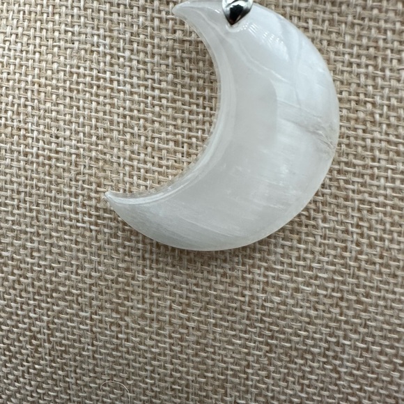 Selenite Crescent Moon Pendant on Black Satin Rope - Picture 6 of 8